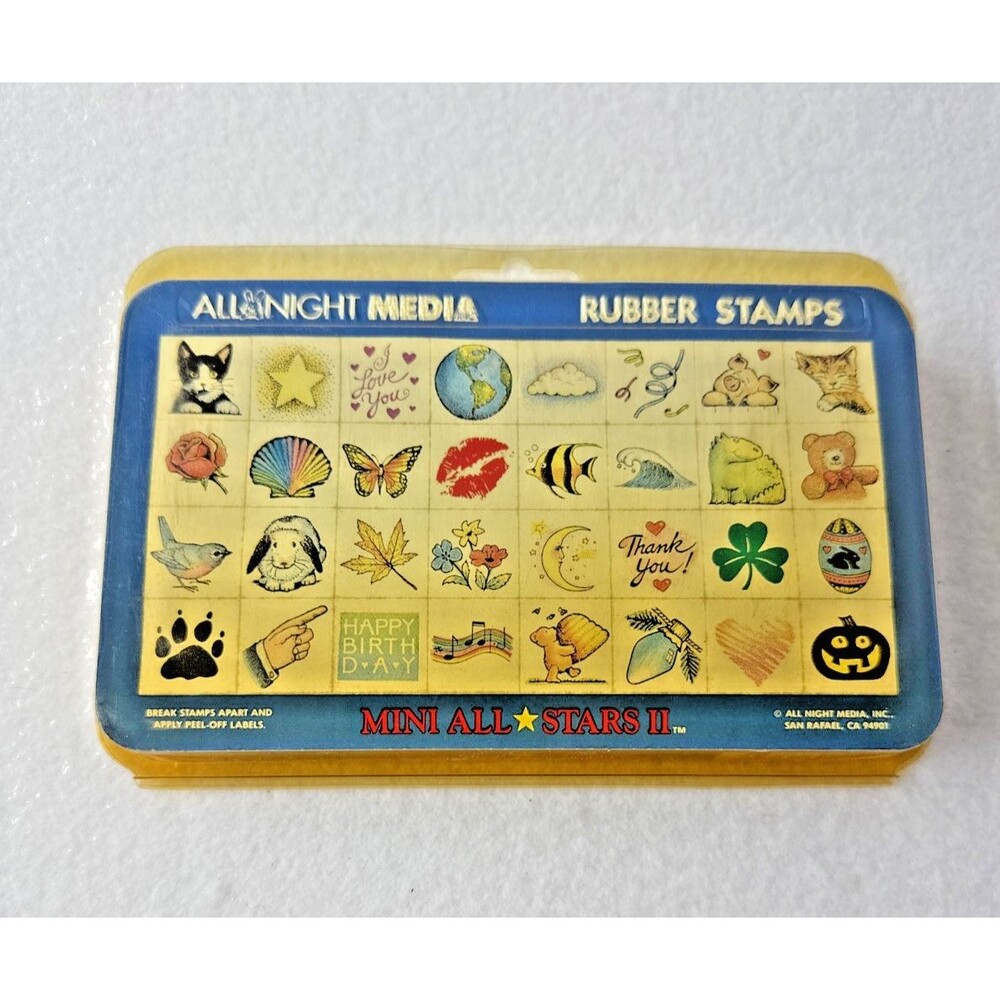 All Night Media Mini All Stars II 30 Rubber Stamp Set Vintage Foam Mount Complet